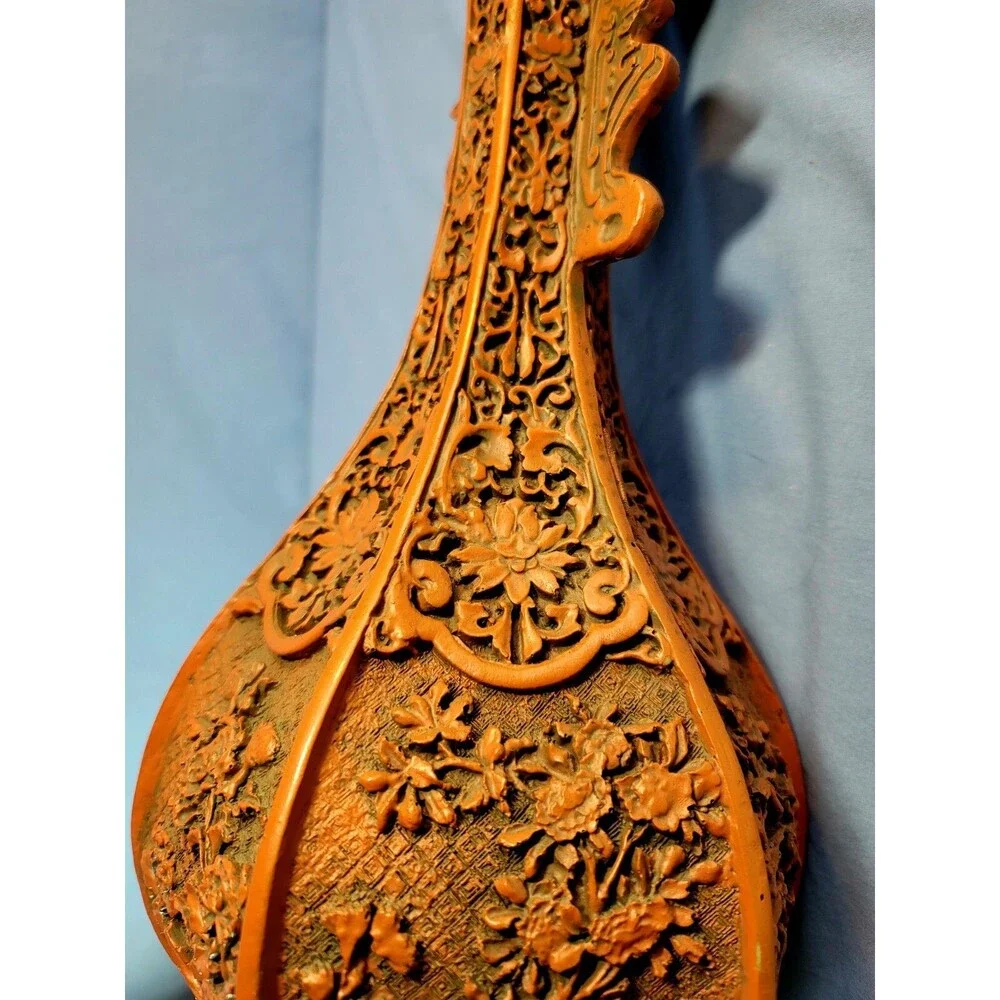 Red Carved Lacquerware Vase China Dynasty Flower Bottle 18.75''Tall Vessel